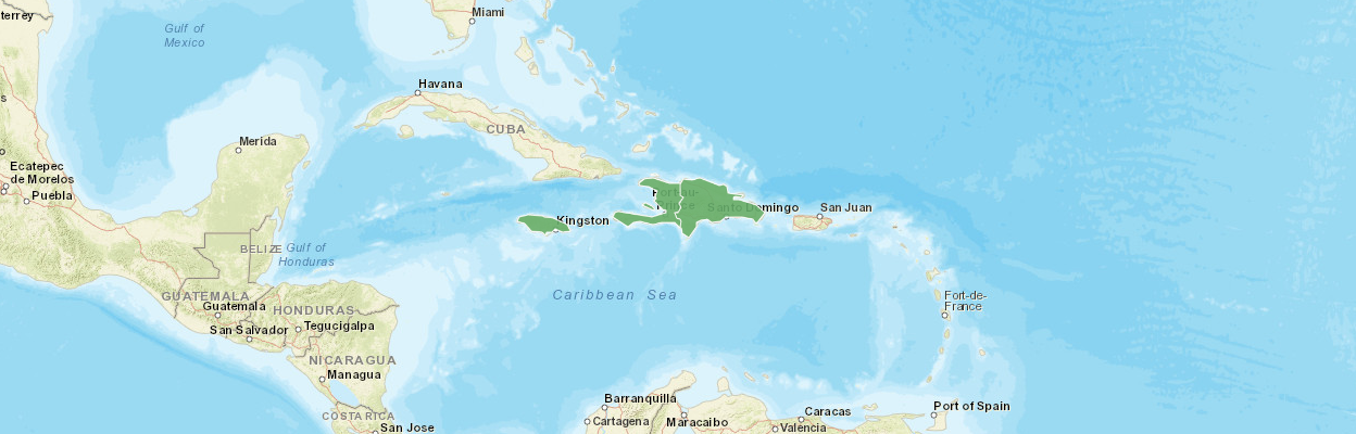 Map with the Latin American and Caribbean (LAC) with Dominican Republic, Jamaica and Haiti highlighted